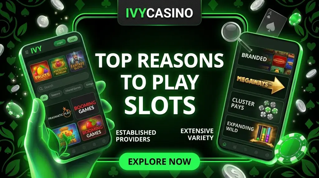 Ivy Casino page highlighting the benefits of playing online slots in the United Kingdom.