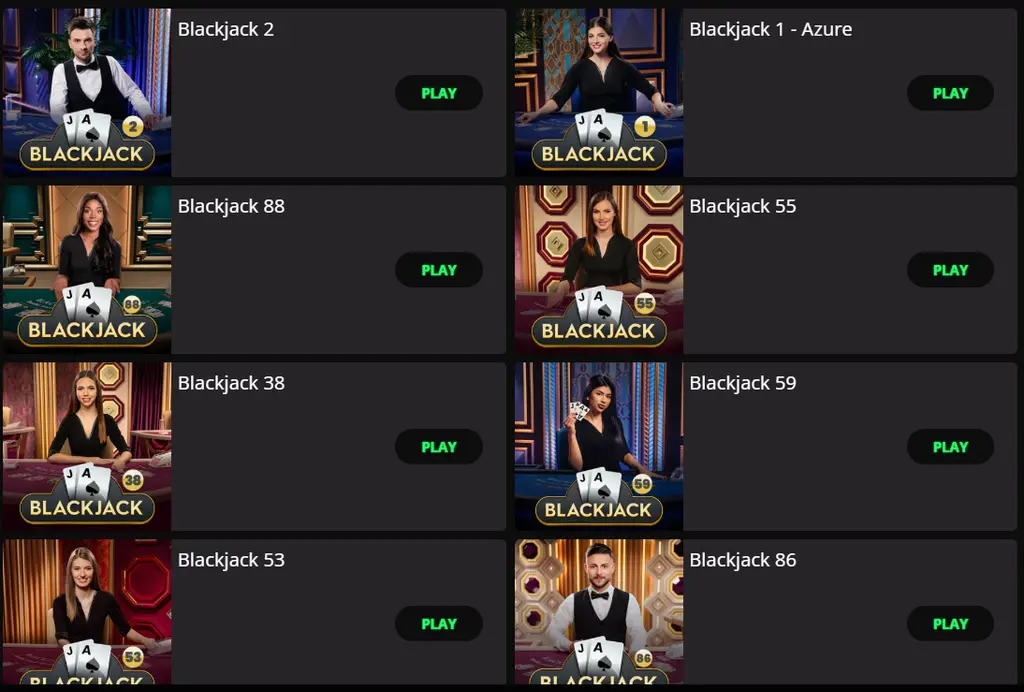 Ivy Casino live blackjack page featuring real dealers for British players.