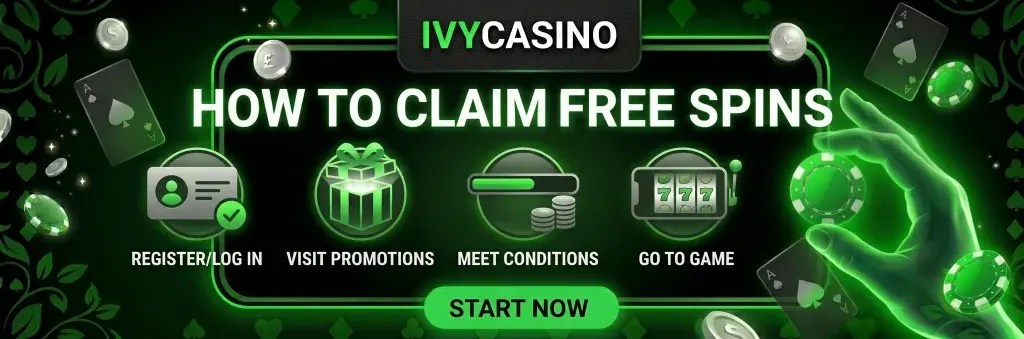 Ivy Casino UK page showing how players can claim free spins.