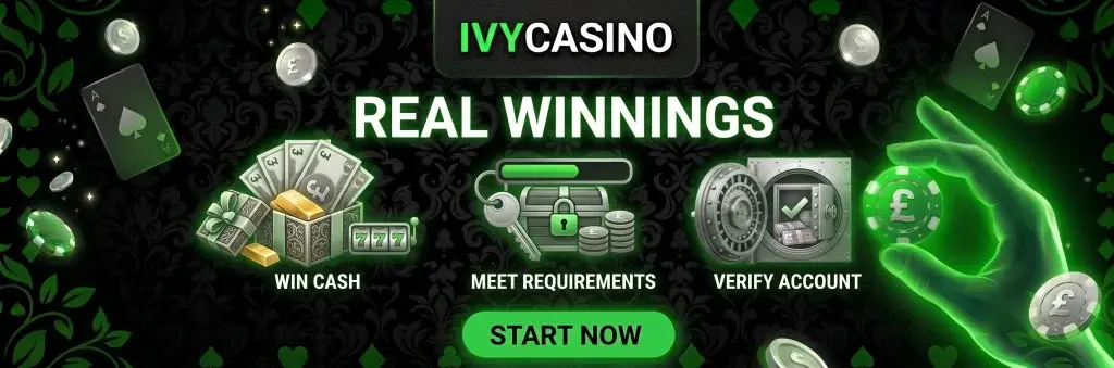 Casino Ivy page outlining real money winnings from free spins promotions.