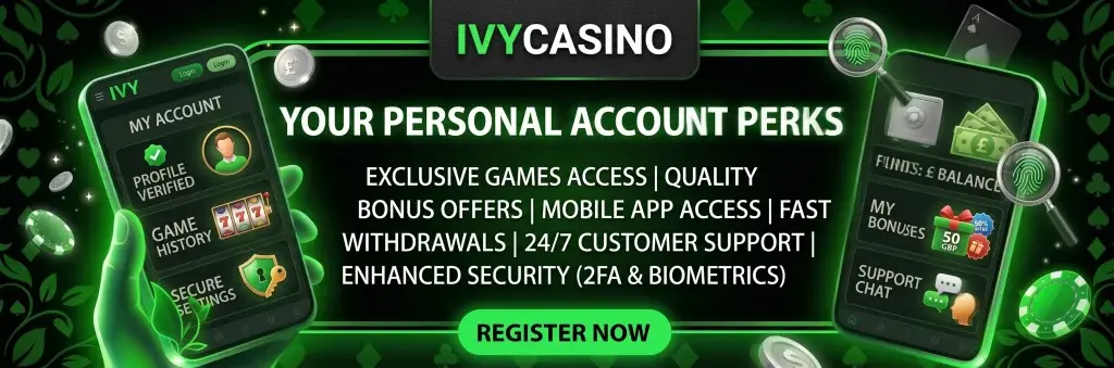 Ivy Casino account page showing personal account features and player benefits.