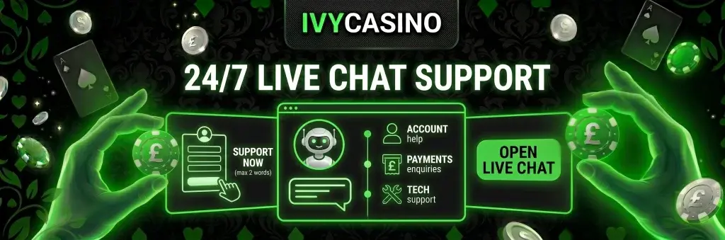 Ivy Casino live chat window for 24/7 customer support.