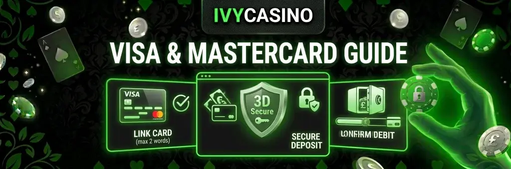 Ivy Casino UK deposit page with Visa and Mastercard payment options.