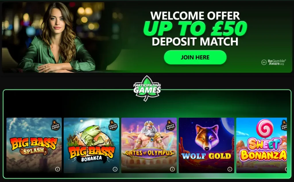 Ivy Casino welcome bonus page for new online casino players.